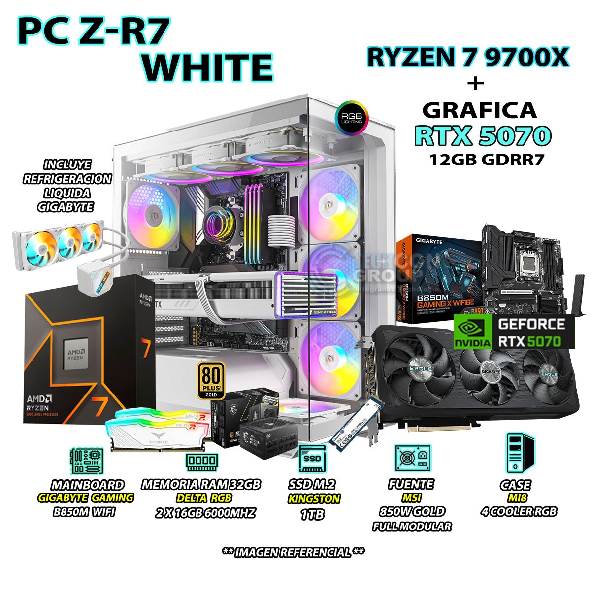 RYZEN - Computadora PC Gamer RYZEN 7 9700X RAM 32GB SSD 1TB GRAFICA RTX 5070 12GB