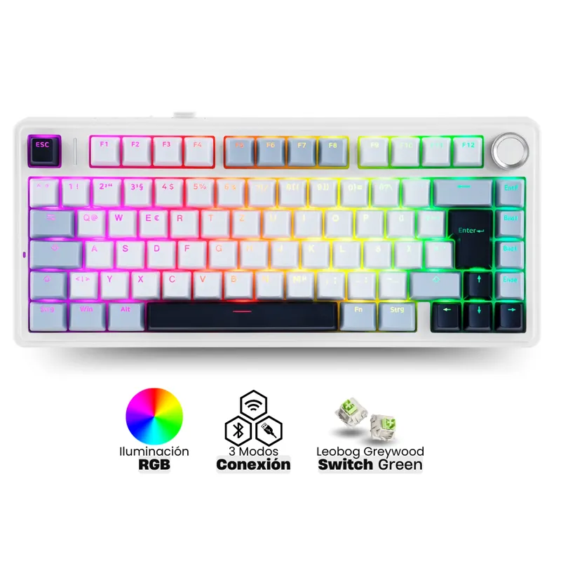 AULA - Teclado Aula F75 Español White Epomarker Switch Leobog Rapier Green