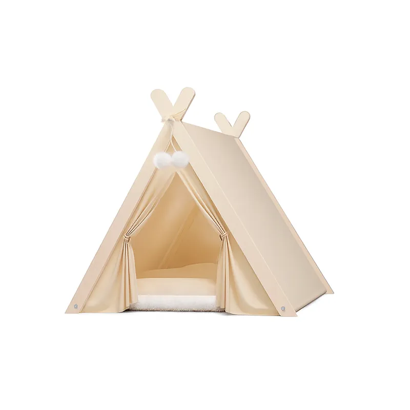 TRENDY TECH E I R L - Cama Tipi Premium de madera para Mascotas con Tela Lavable