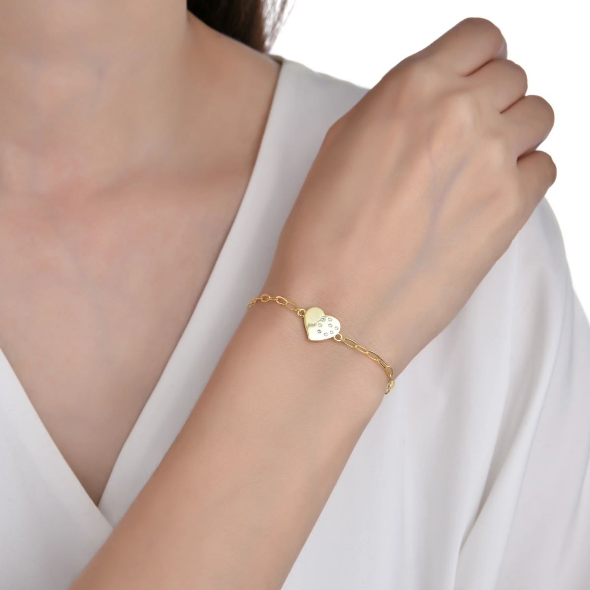 SANTORAL - Pulsera Cadena Corazón Brillos - Plata