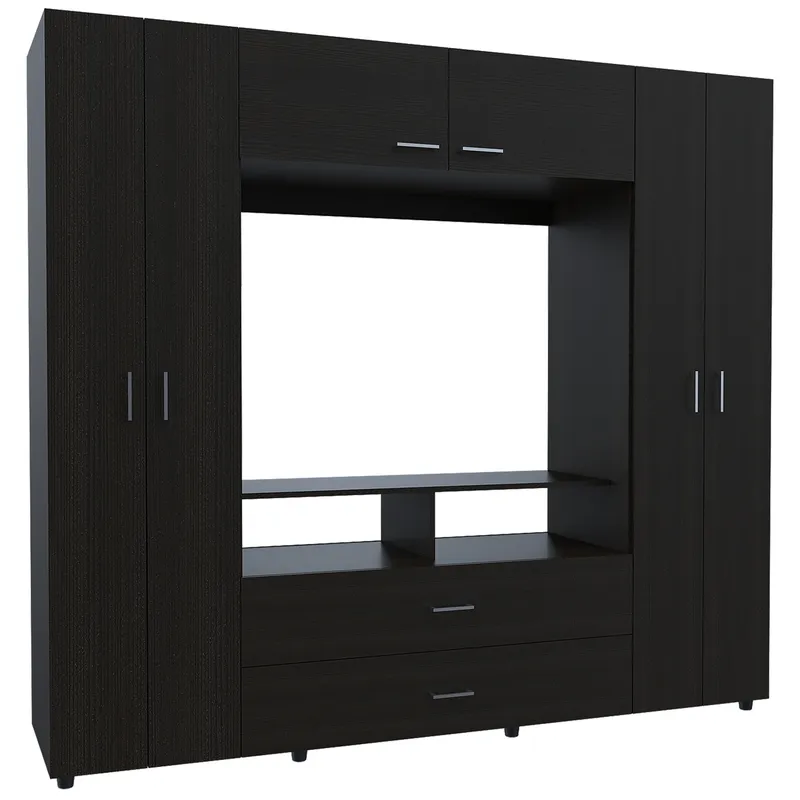 FMFURNITURE - Ropero 6 Puertas 2 Cajones Tv 46" Fm-062N - Negro