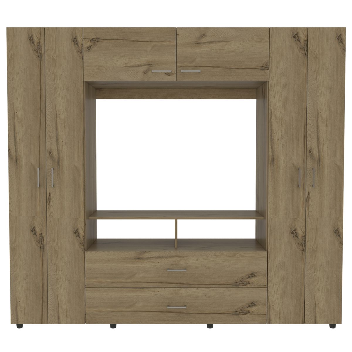 FMFURNITURE - Ropero 6 Puertas 2 Cajones Tv 46" Fm-062C - Café Claro