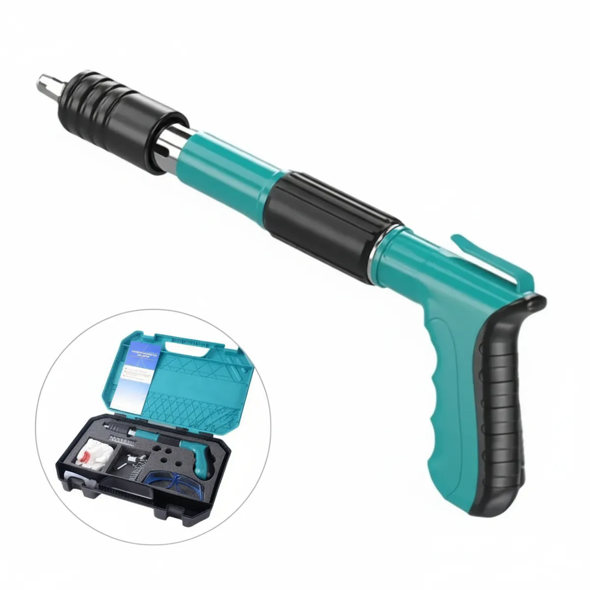 GENERICO - Pistola de Clavos Remachadora con Accesorios y Kit de Seguridad Verde