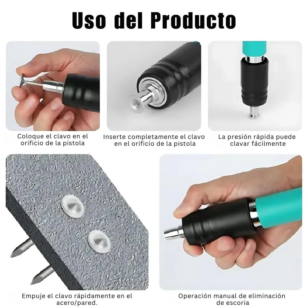 GENERICO - Pistola de Clavos Remachadora con Accesorios y Kit de Seguridad Verde