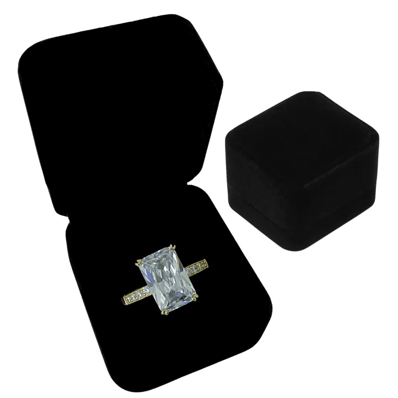 GENERICO - Anillo Promesa Rectangular Cristales Regalo Novia Acero Dorado