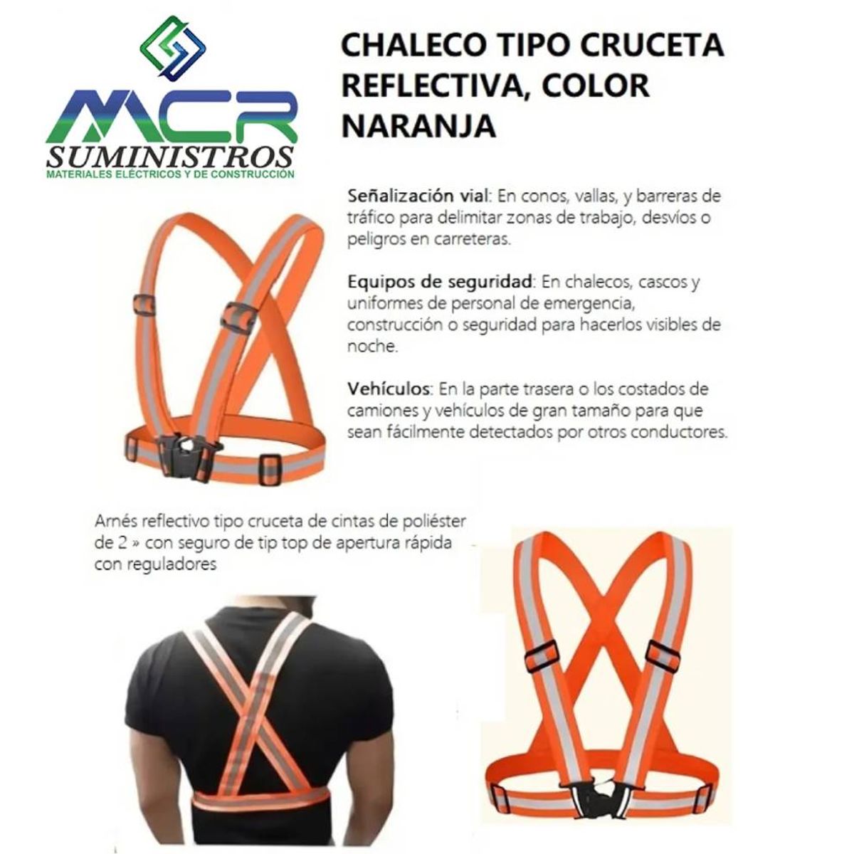 GENERICO - CRUCETA O CHALECO TIPO CRUCETA REFLECTIVO DE ALTA CALIDAD NARANJA
