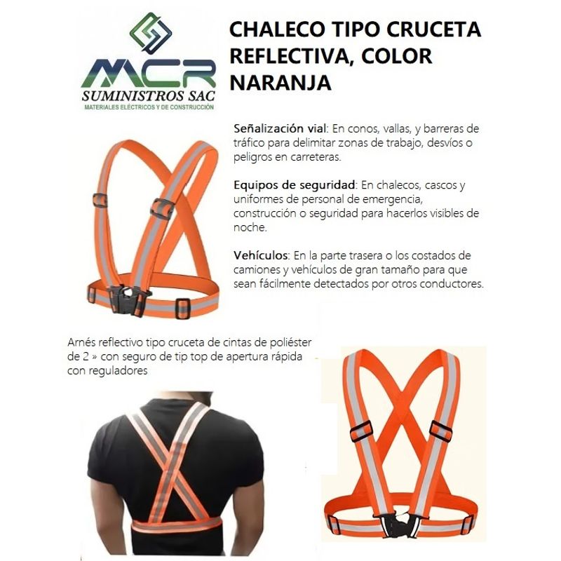 GENERICO - CRUCETA O CHALECO TIPO CRUCETA REFLECTIVO DE ALTA CALIDAD NARANJA