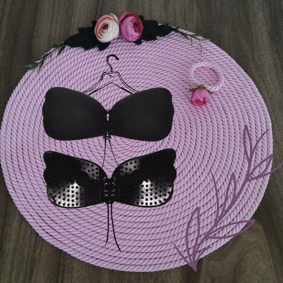 GENERICO - SUJETADOR ADHESIVO INVISIBLE TIPO MARIPOSA-NEGRO