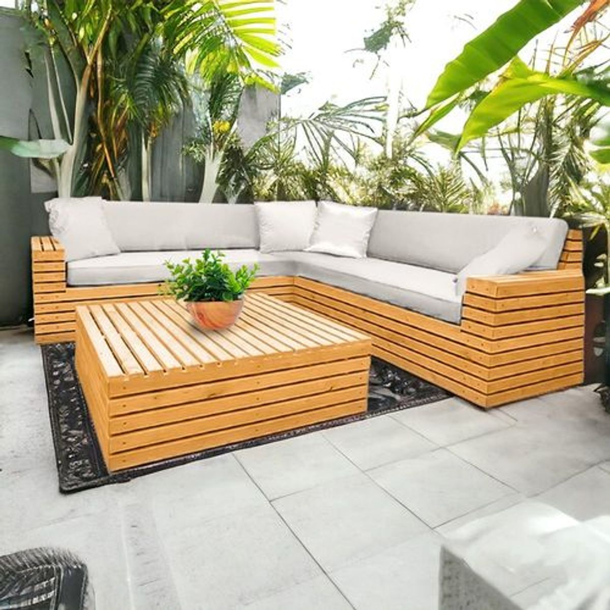 MOVENDA - Sofá seccional de terraza Perdiz 5 personas con mesa Movenda