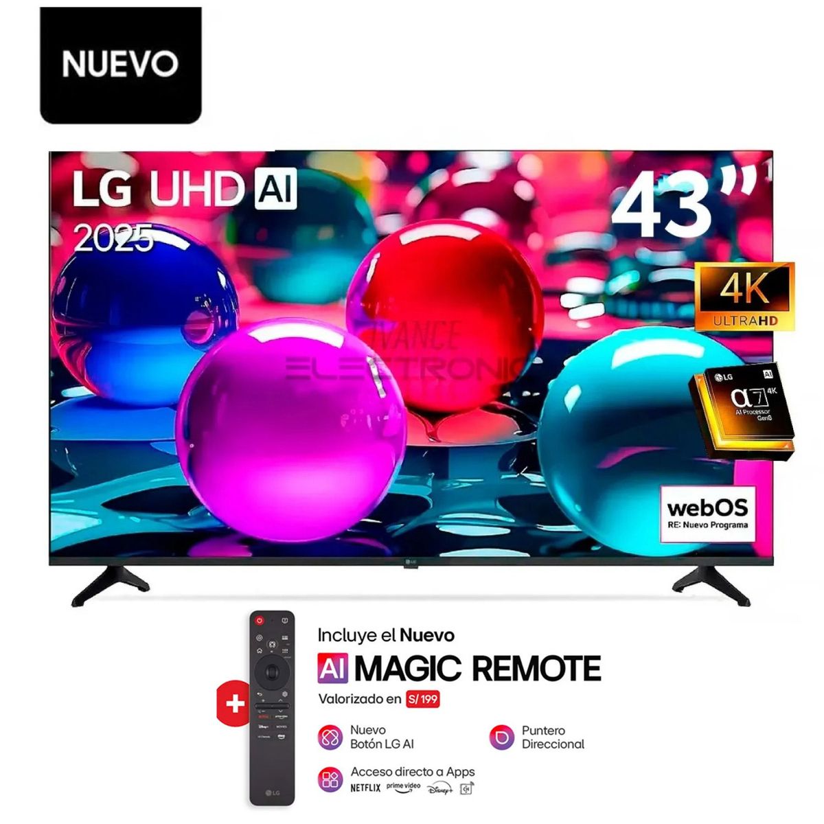 LG - Televisor Lg 43 Pulg Ultra HD 4K AI ThinQ 43UA7300PSB + Control Inteligente MAGIC