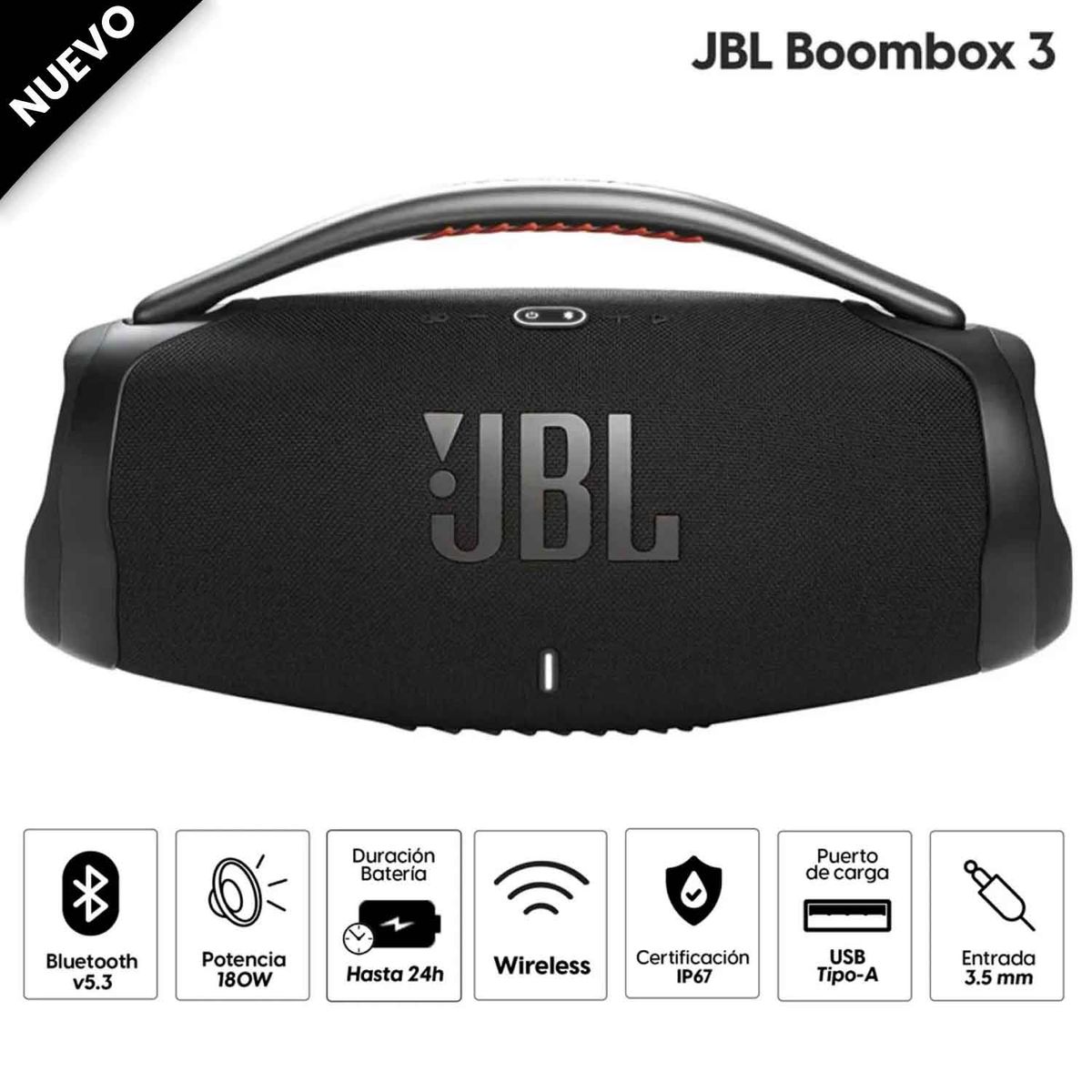 JBL - Parlante JBL BOOMBOX3 Hasta 24 horas y Power Bank Incorporado Negro