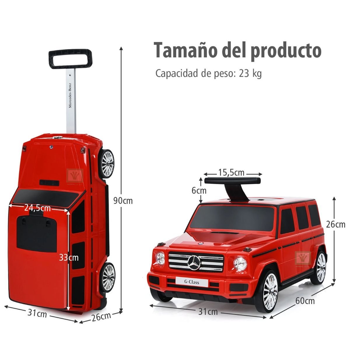 MERCEDES BENZ - Correpasillos 2 en 1 Maleta Rojo