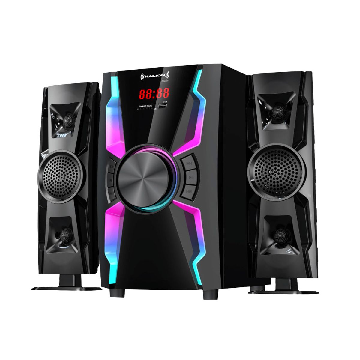 HALION - Parlante 2.1 Halion HA-F55 Spider Subwoofer  6.5" USB, SD, BT, FM 150w