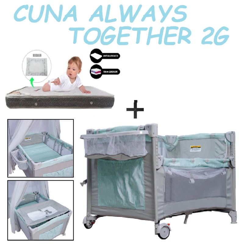 INFANTI - Nueva Cuna Always Together 2G Con Colchon Gris - Verde