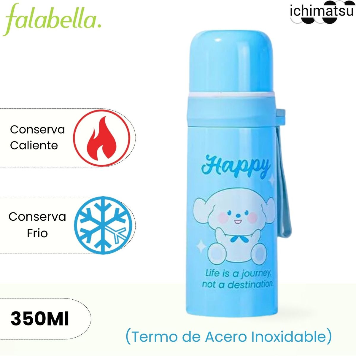 Termo de Acero Inoxidable Happy Celeste 350 ml., marca Ichimatsu - Foto Principal