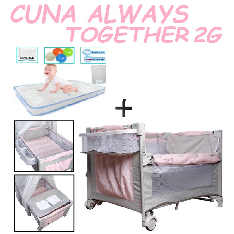 INFANTI - Nueva Cuna Always Together 2G Con Colchon Celeste - Rosa