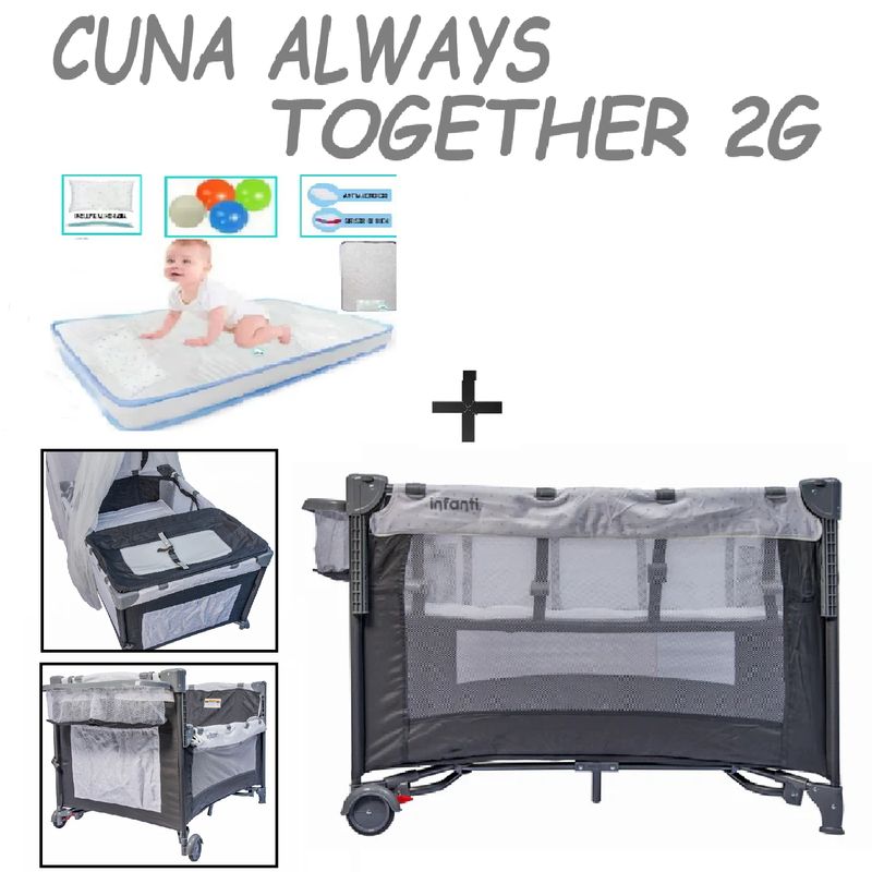 INFANTI - Nueva Cuna Always Together 2G Con Colchon Celeste - Gris