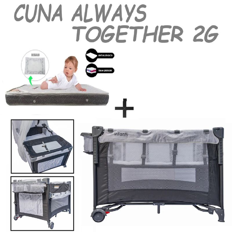 INFANTI - Nueva Cuna Always Together 2G Con Colchon Gris -Gris