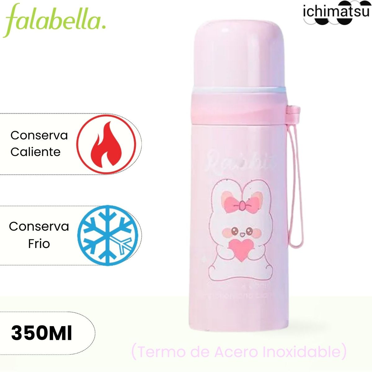 Ichimatsu - Termo de Acero Inoxidable Rabbit Rosado 350 ml.