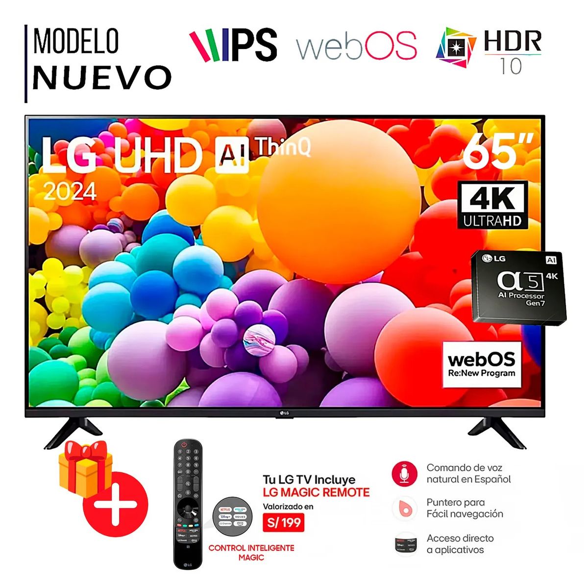 LG - Televisor LG 65” UHD 4K Thinq Ai 65UT7300PSA + CONTROL MAGIC