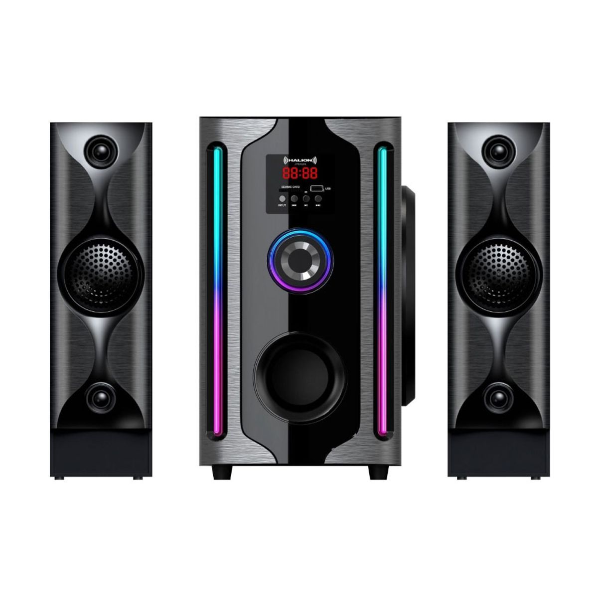 HALION - Parlante 2.1 Halion HA-F84 Avenger Subwoofer 8" USB, SD, BT, FM 250w
