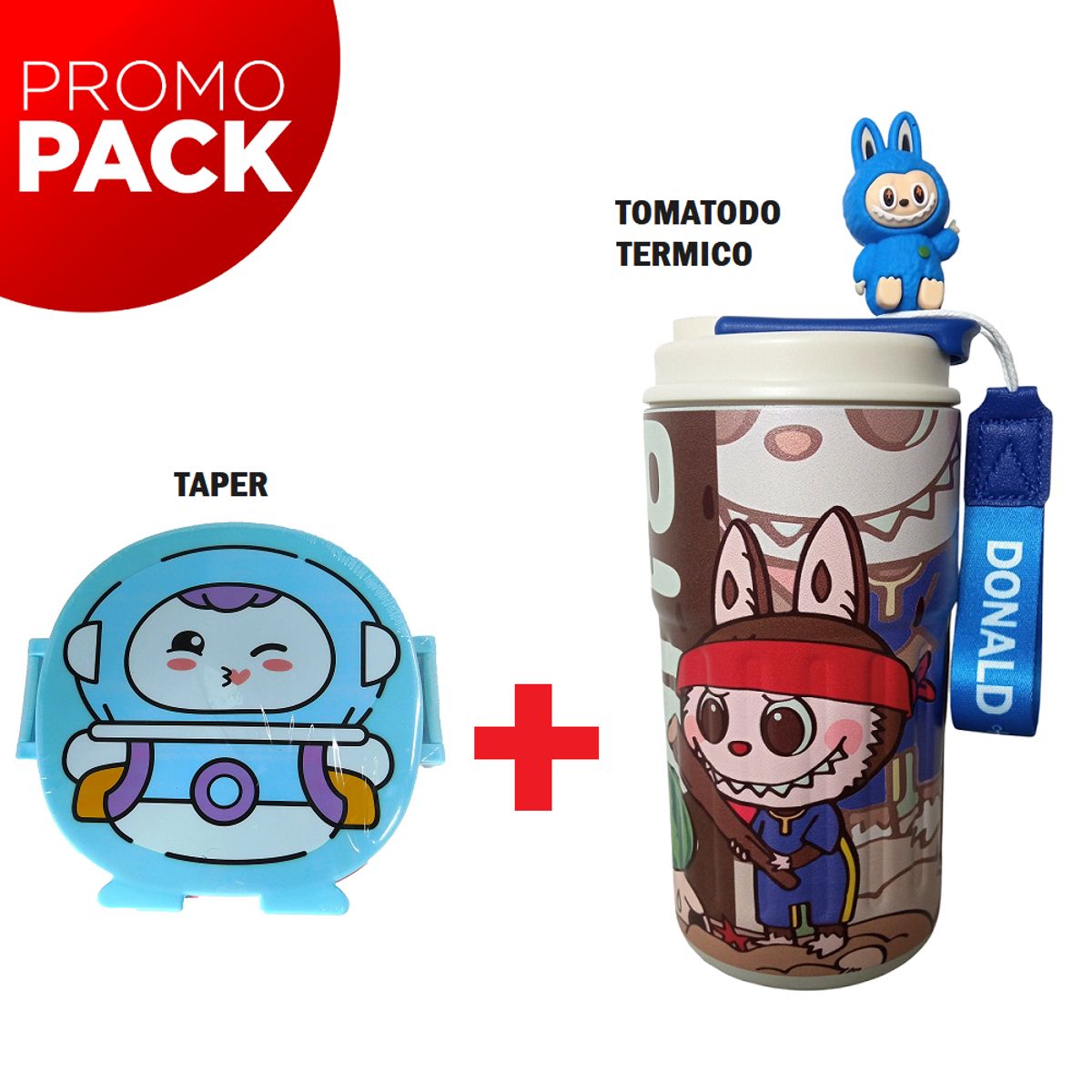 GENERICO - Pack de un tapper y Un tomatodo 500ML Termico azul