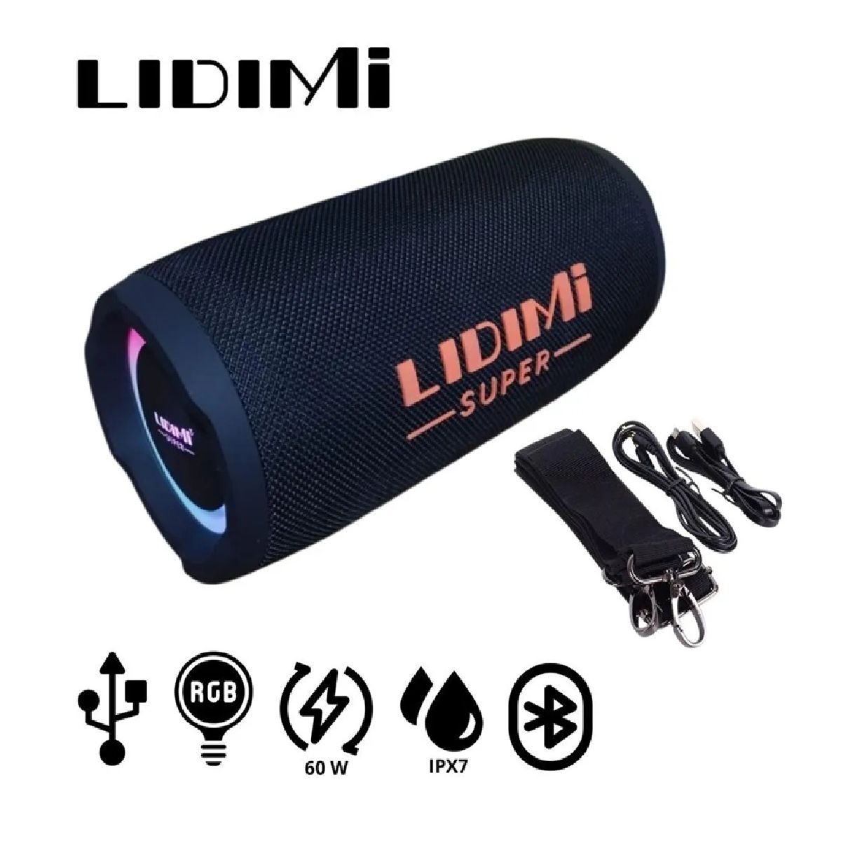 LIDIMI - Parlante Portátil Lidimi Super D-S683 60W Led RGB Bluetooth USB