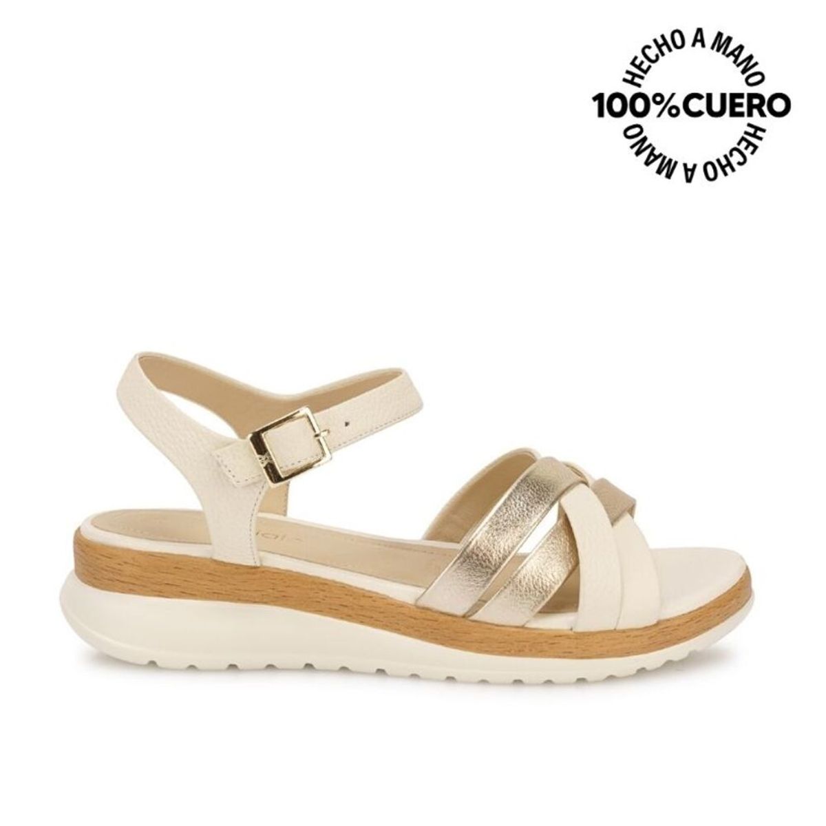 VIALE - Sandalia Dorsay Casual ALE-2603 HuesoDorado Viale Cuero