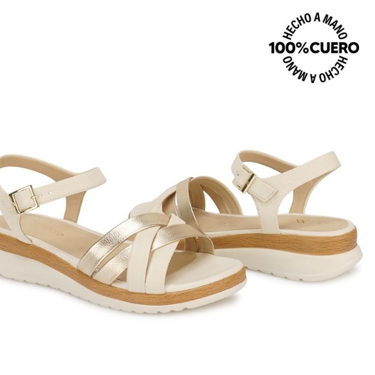 VIALE - Sandalia Dorsay Casual ALE-2603 HuesoDorado Viale Cuero