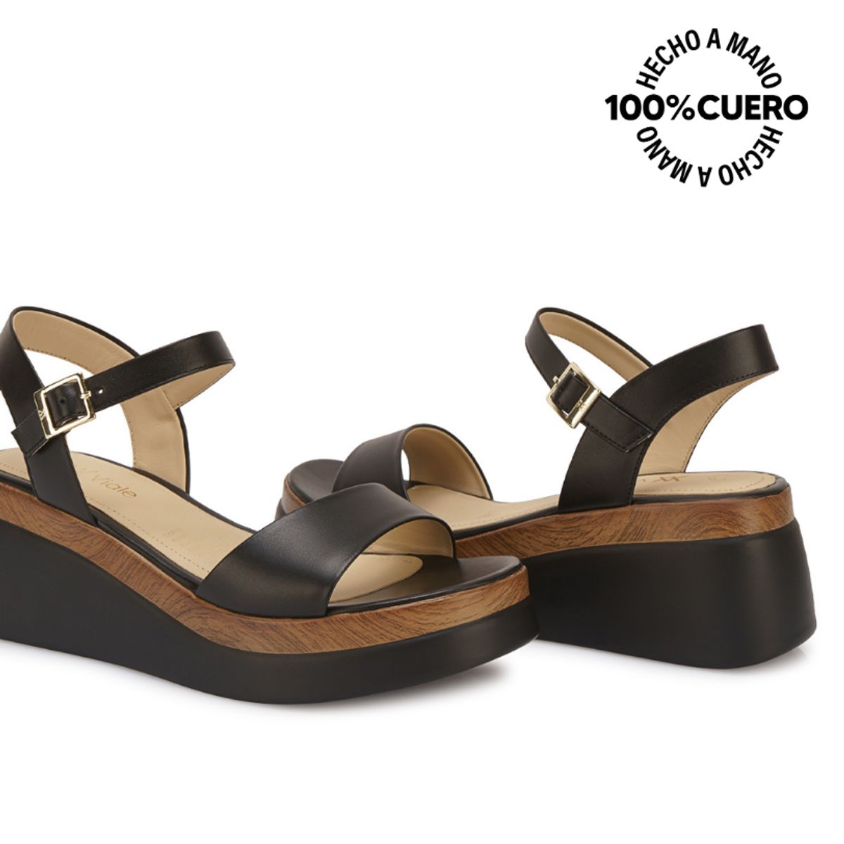 VIALE - Sandalia Dorsay Casual ALE-2625 Negro Viale Cuero