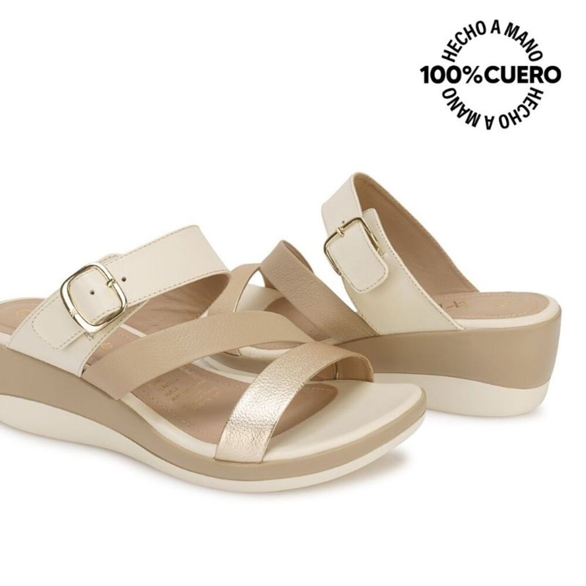 VIALE - Sandalia Slide Casual ALE-2634 HuesoTrigo Viale Cuero