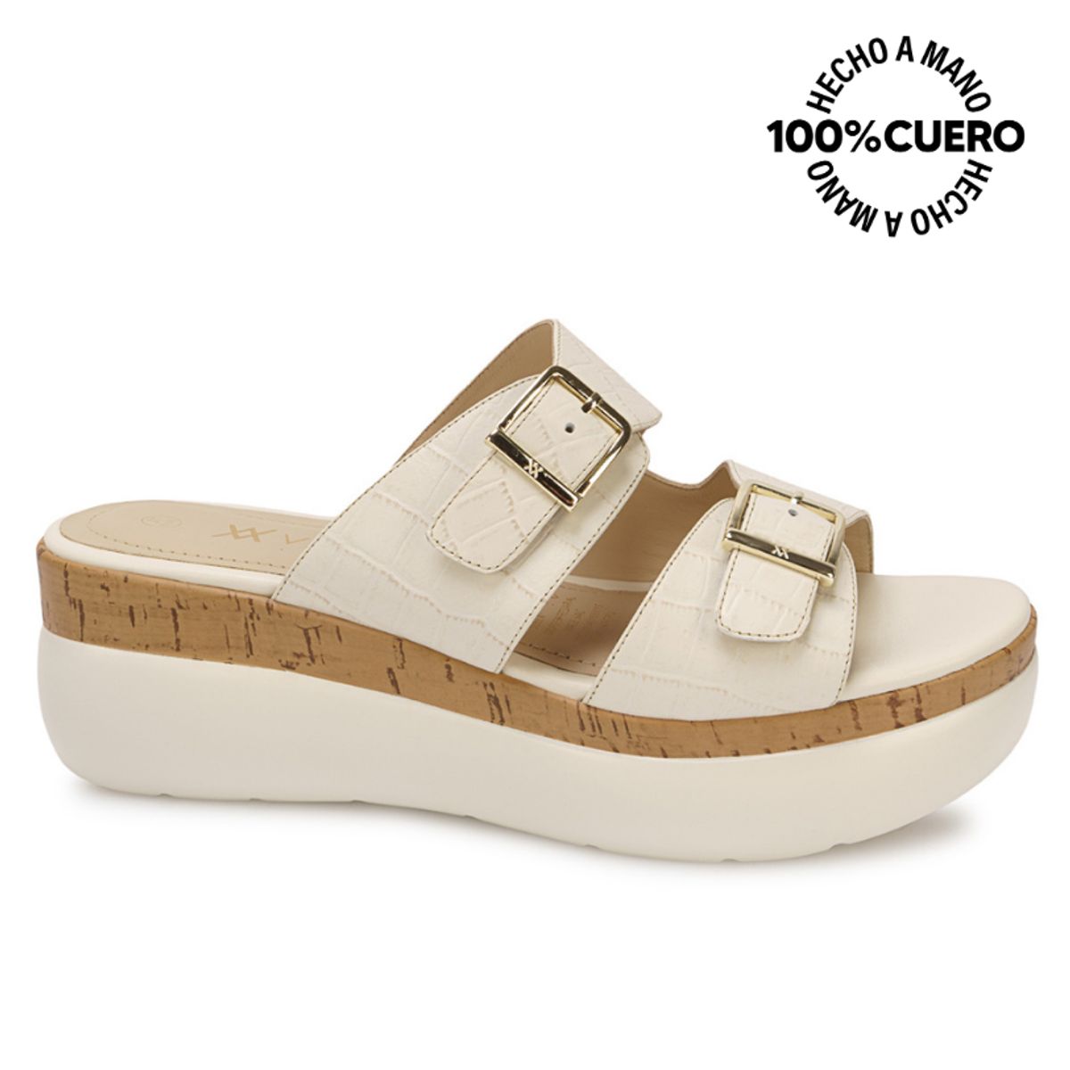 VIALE - Sandalia Slide Casual DAYA-2601 Hueso Viale Cuero