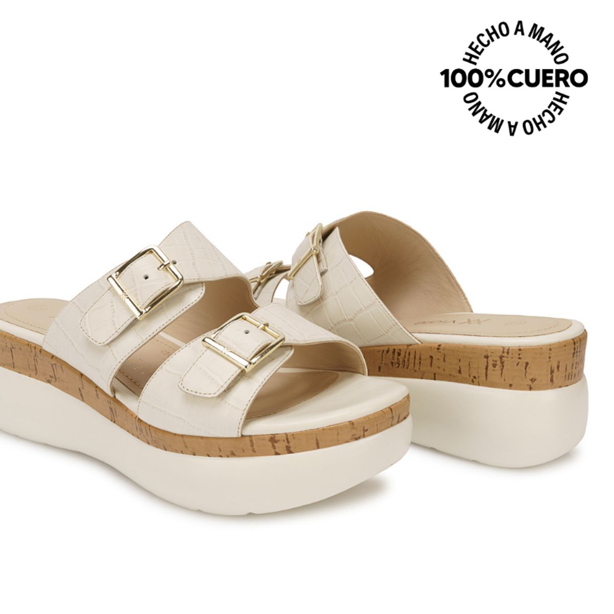 VIALE - Sandalia Slide Casual DAYA-2601 Hueso Viale Cuero