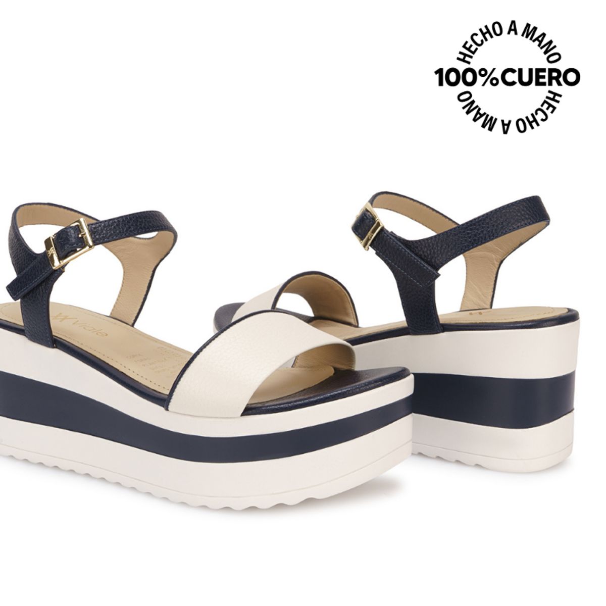 VIALE - Sandalia Dorsay Casual DAYA-2607 Azul Viale Cuero