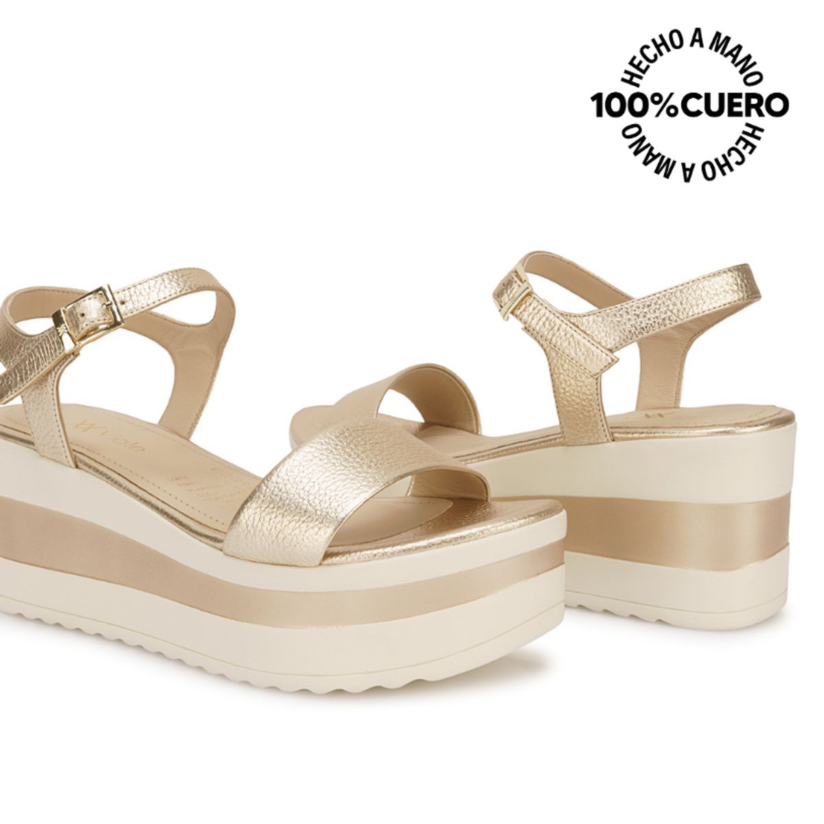 VIALE - Sandalia Dorsay Casual DAYA-2607 Champagne Viale Cuero