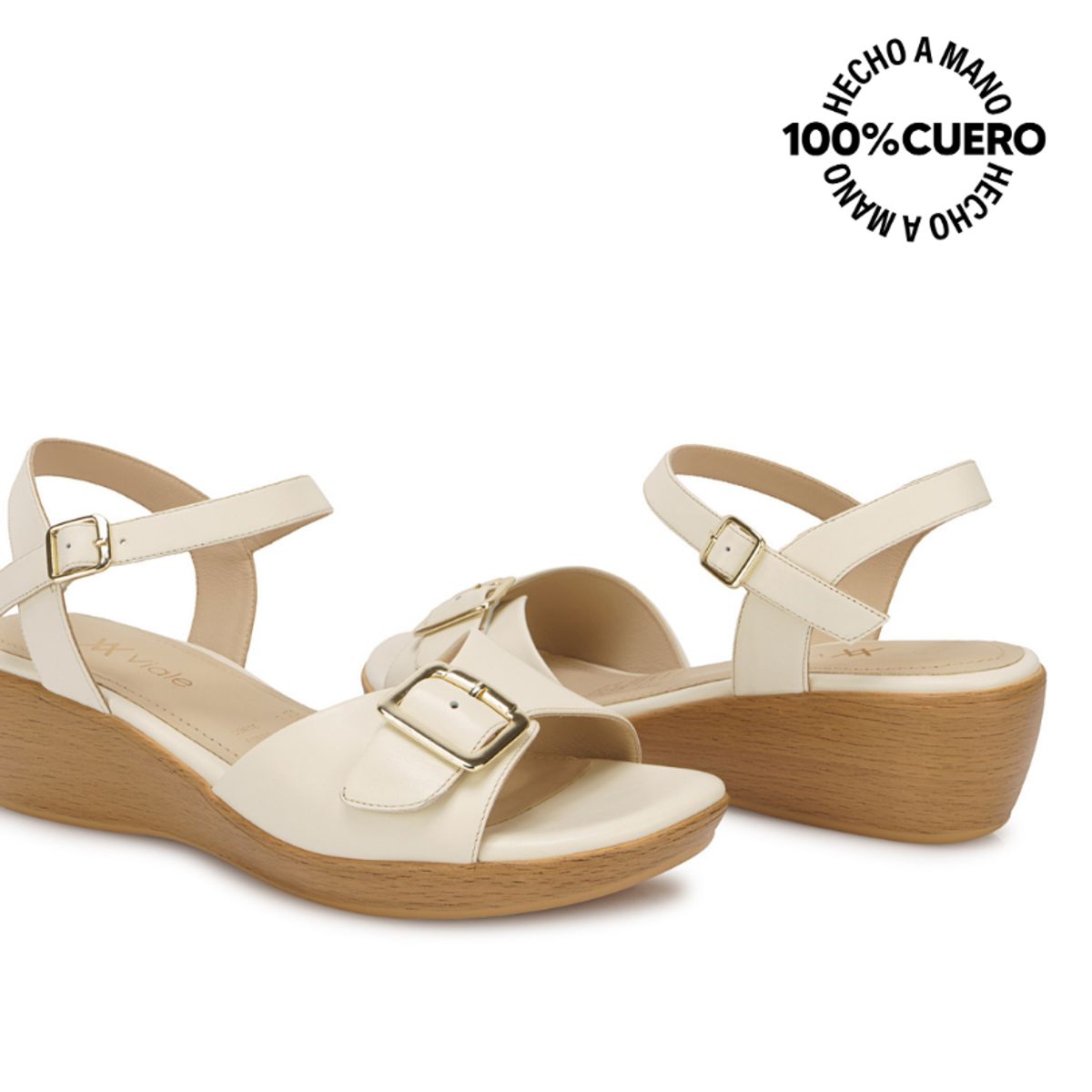 VIALE - Sandalia Dorsay Casual DAYA-2608 Hueso Viale Cuero