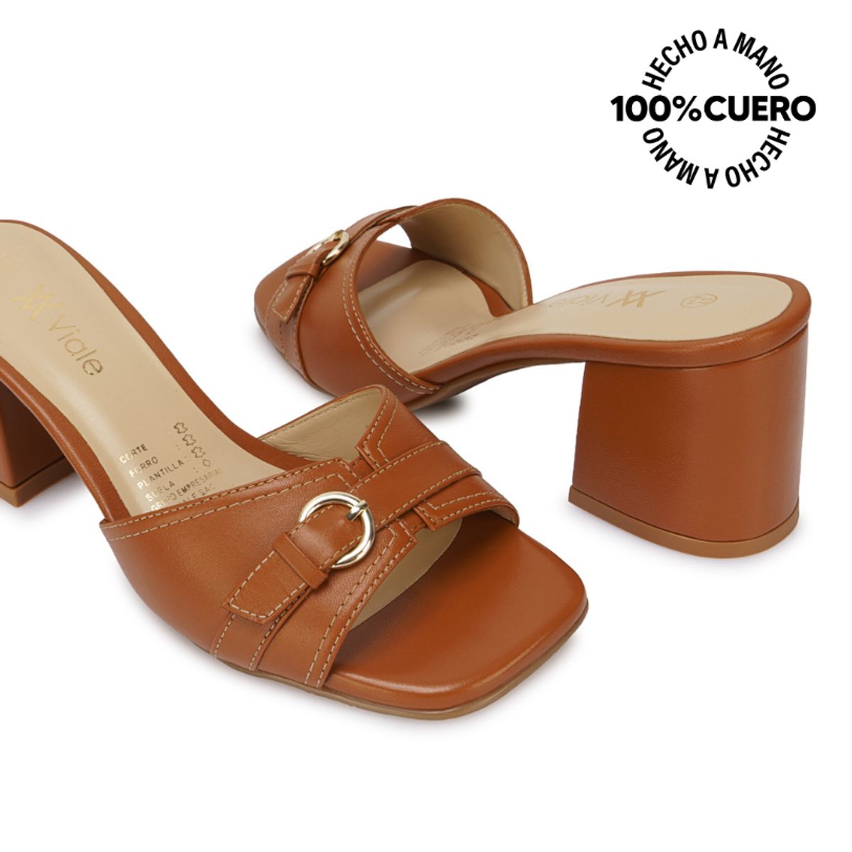 VIALE - Sandalia Slide Casual TATI-2607 Natural Viale Cuero