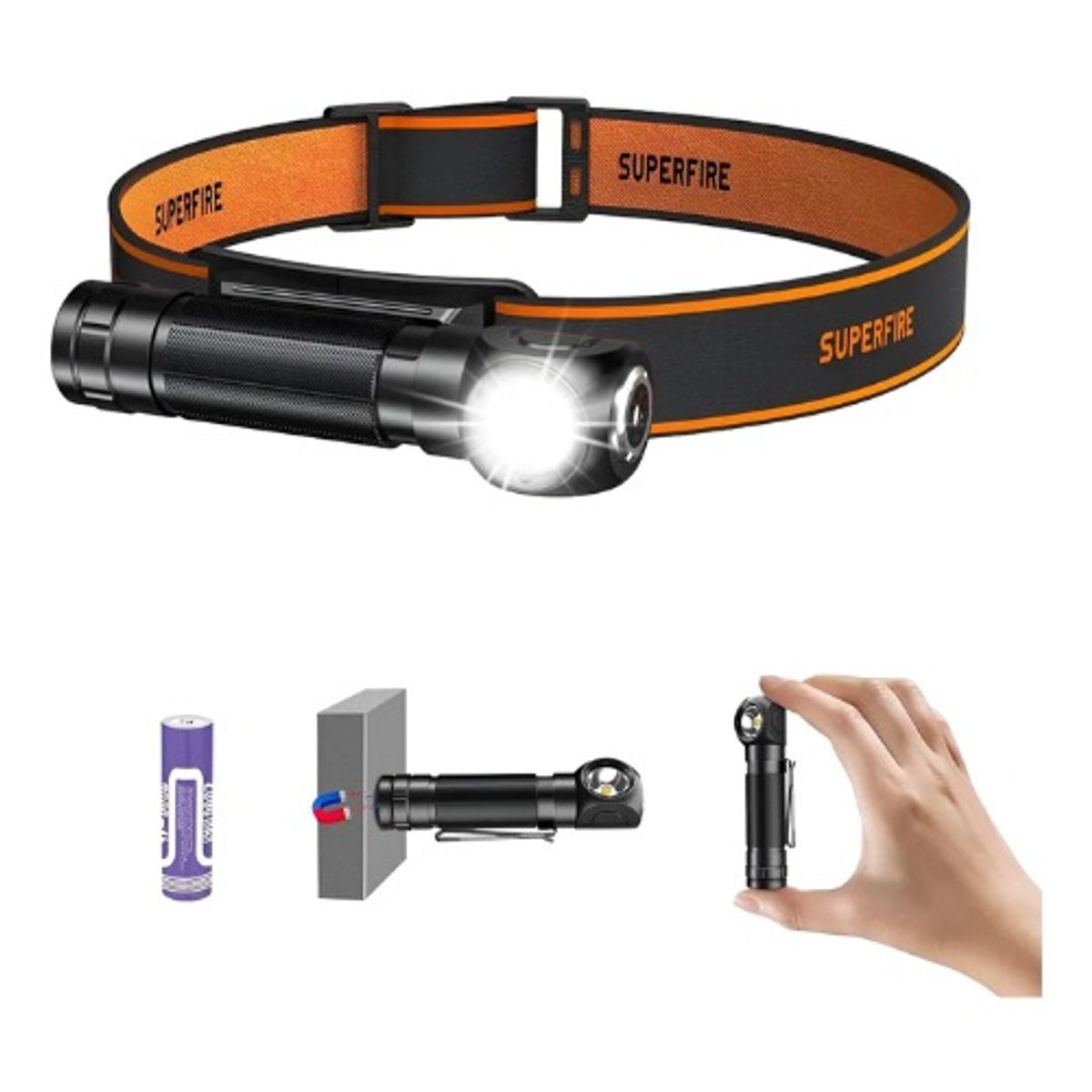 SUPER - Linterna De Cabeza Led Potente Recargable Imantada