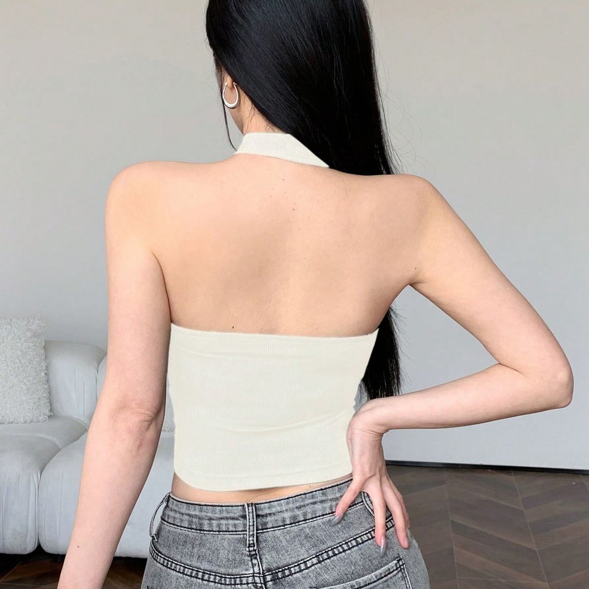 GENERICO - TOP LOLITAS TOPS HALTER BLANCO CON DETALLE DE MALLA