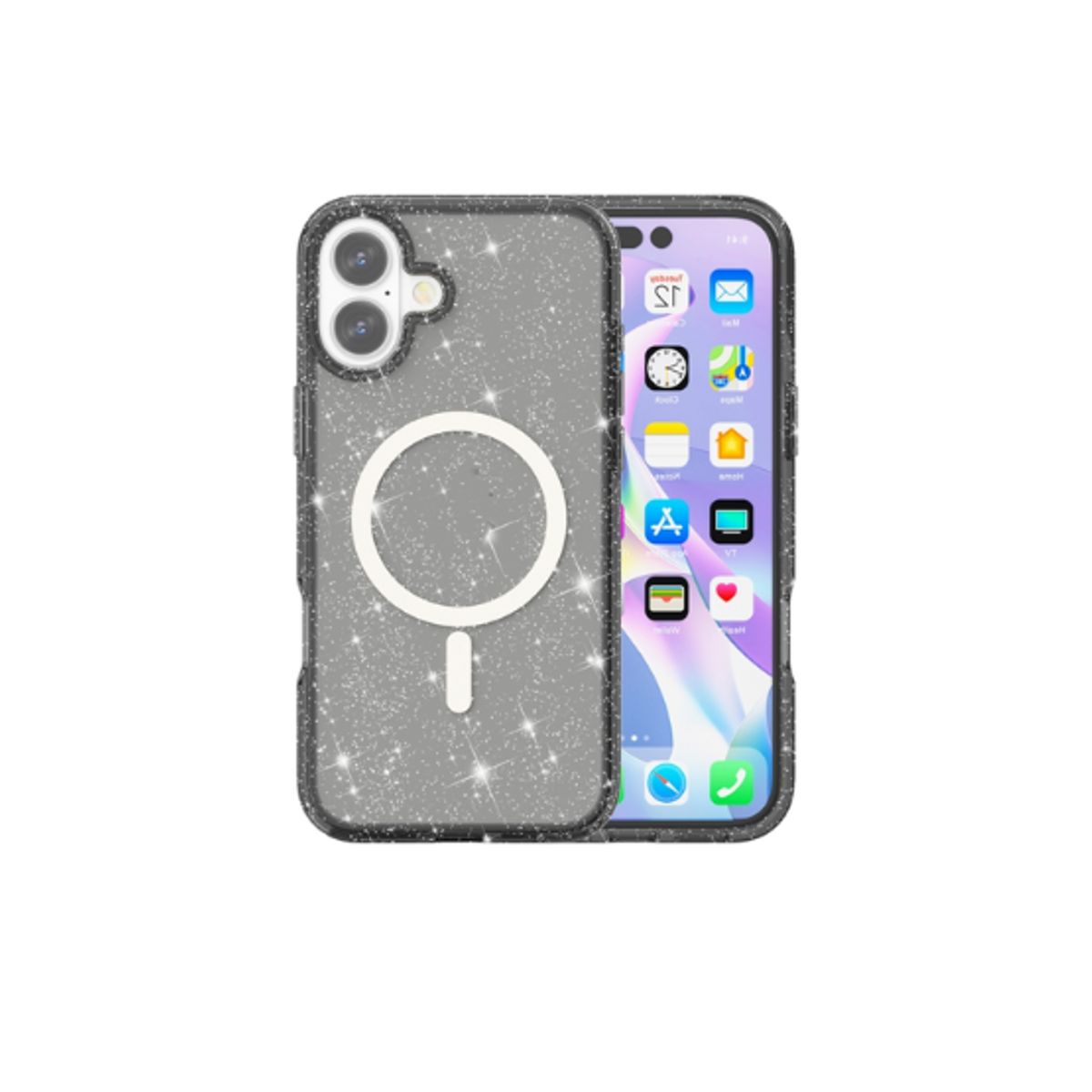 SPACE - CASE MAGSAFE GLITET PARA IPHONE 16 COLOR NEGRO