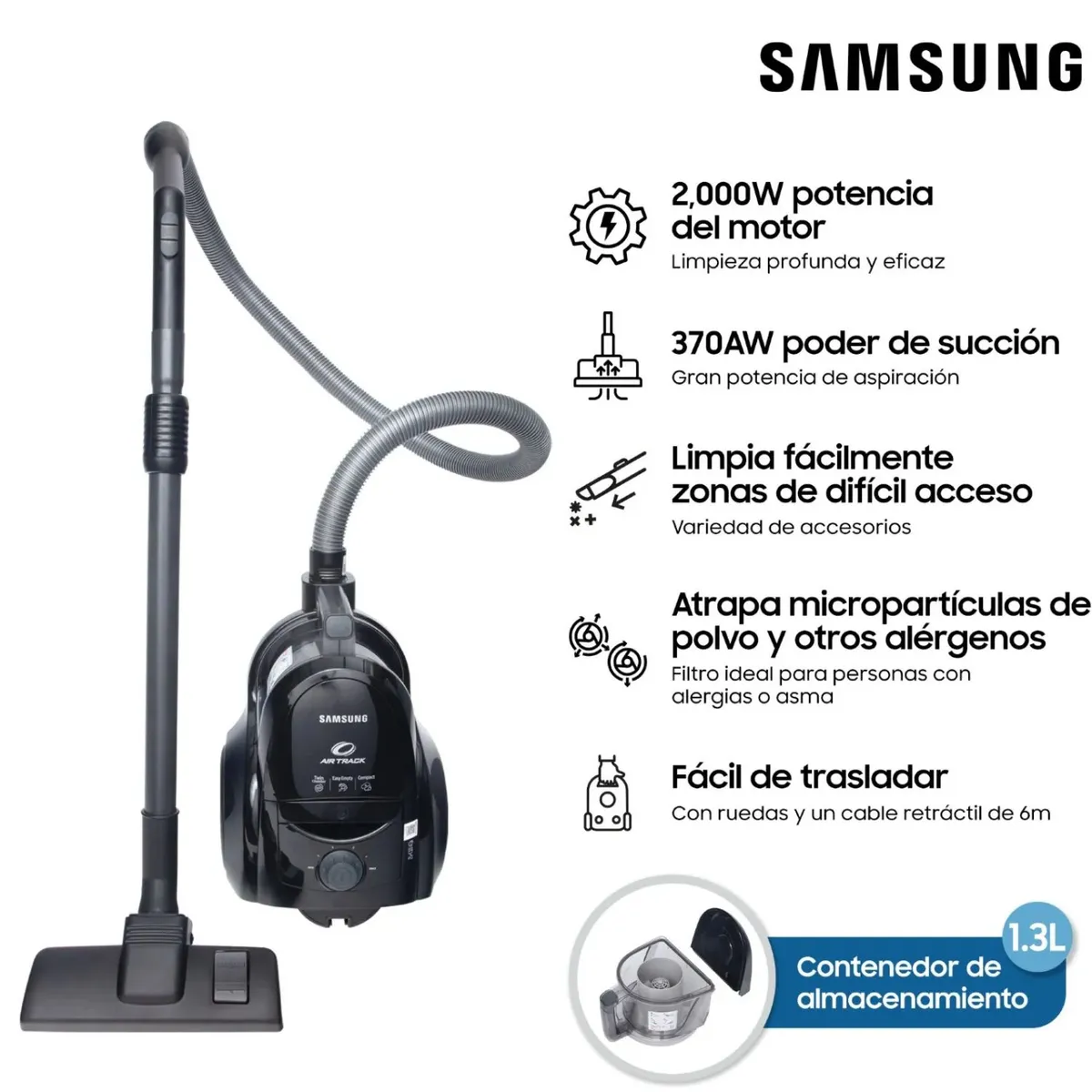 SAMSUNG - Aspiradora de Arrastre Ciclónica SAMSUNG VCC4580V3KXZS 2000W Negro