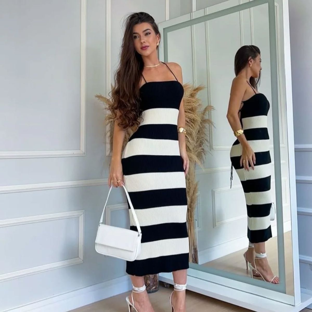 GENERICO - VESTIDO LARGO MIDI A RAYAS