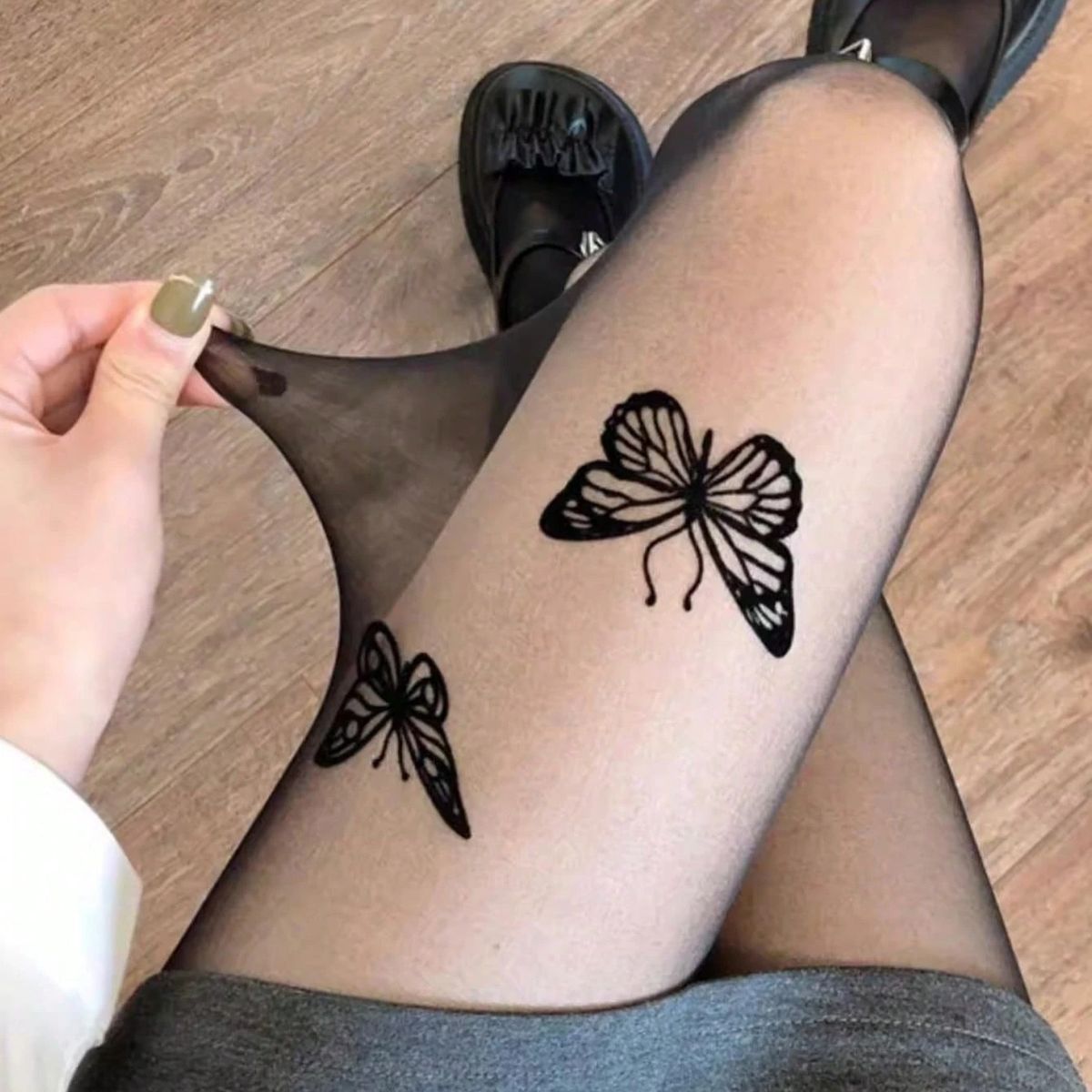 GENERICO - PANTIMEDIA LOLITAS NEGRO ESTAMPADO MARIPOSA