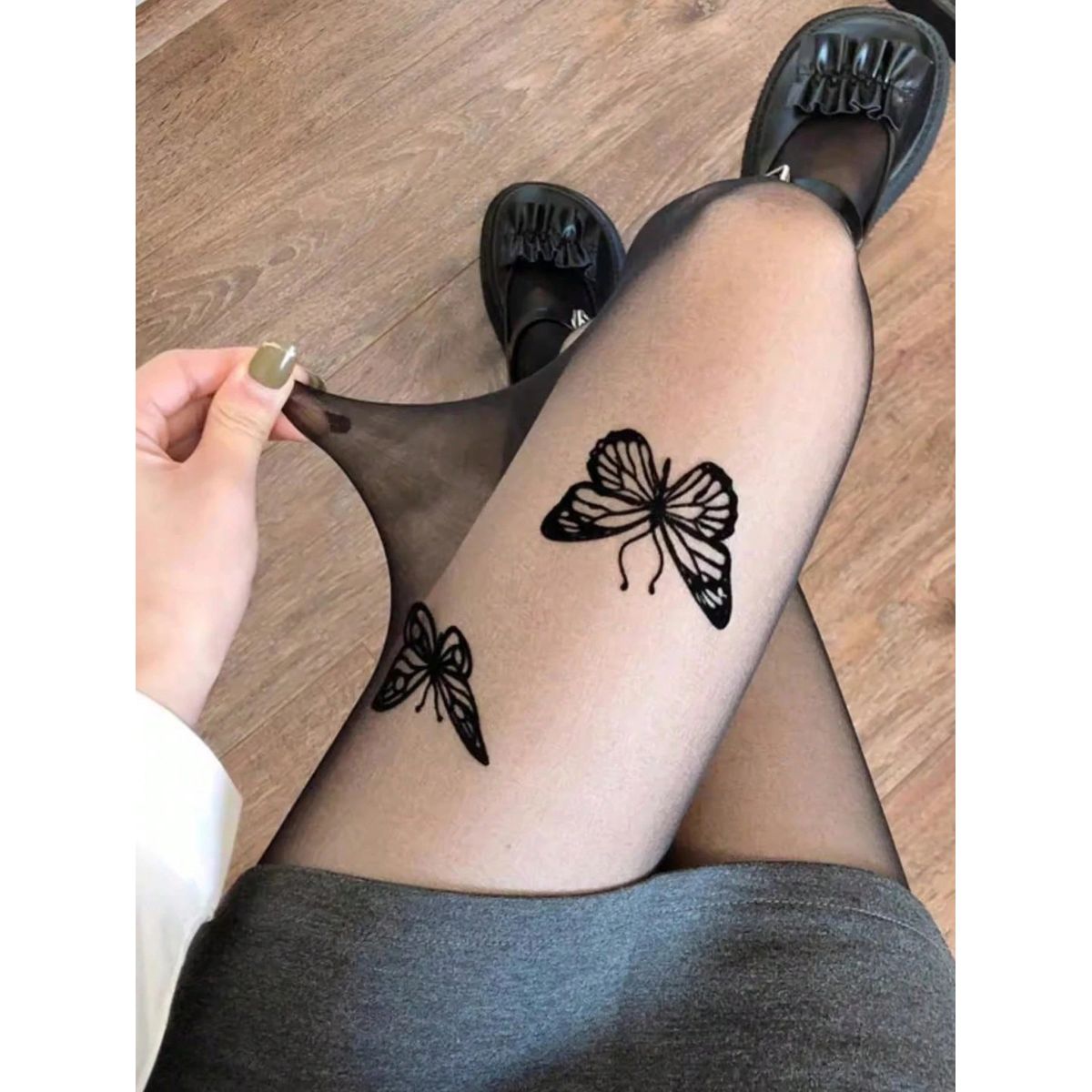 GENERICO - PANTIMEDIA LOLITAS NEGRO ESTAMPADO MARIPOSA