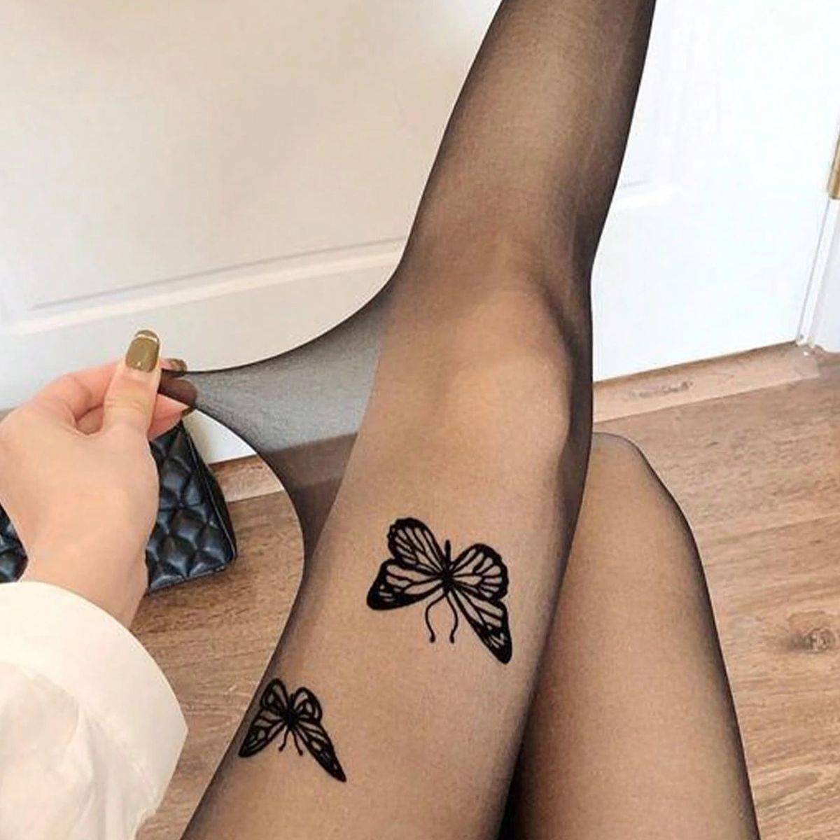 GENERICO - PANTIMEDIA LOLITAS NEGRO ESTAMPADO MARIPOSA