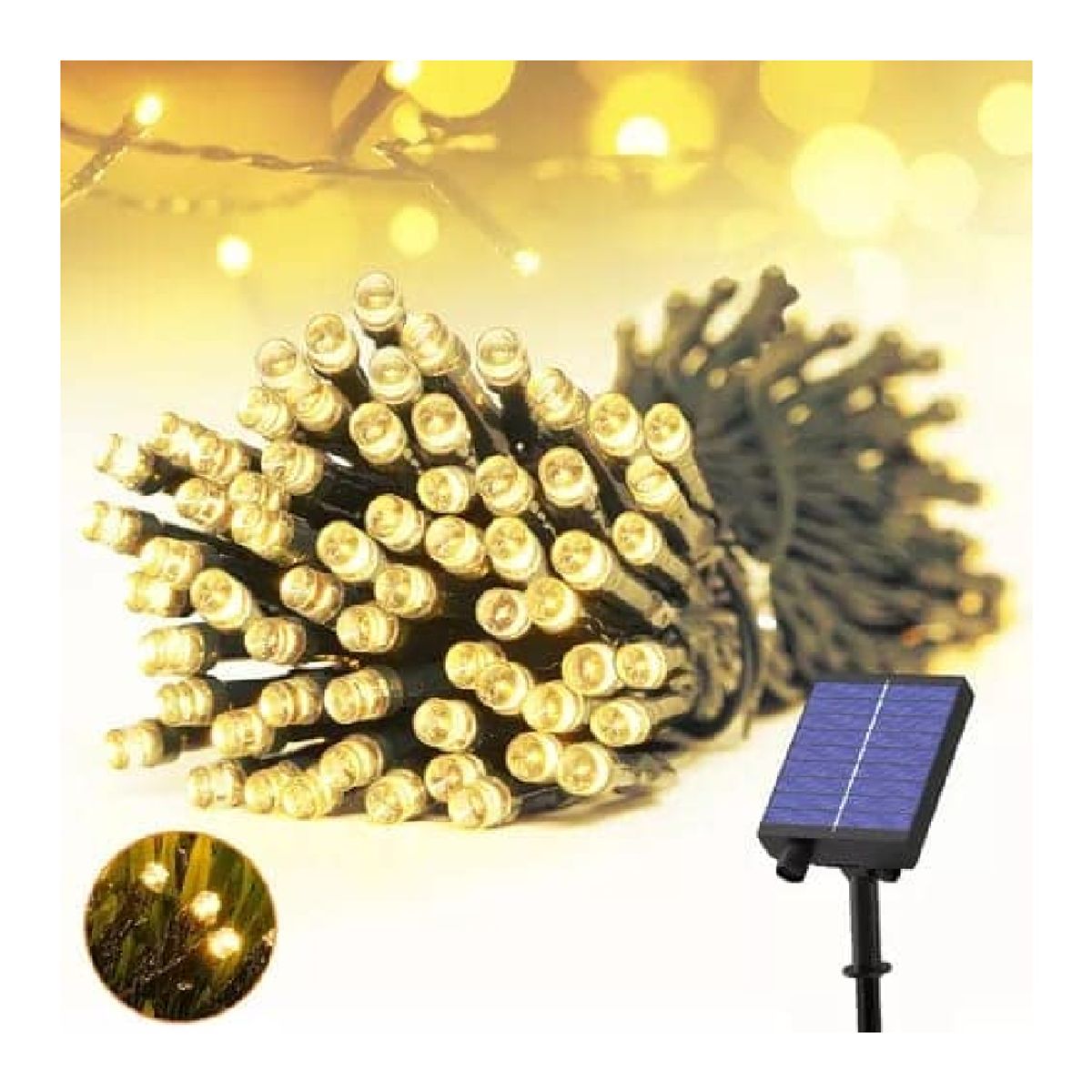 GENERICO - Luces Navideñas Ambar Con Panel Solar 10mts