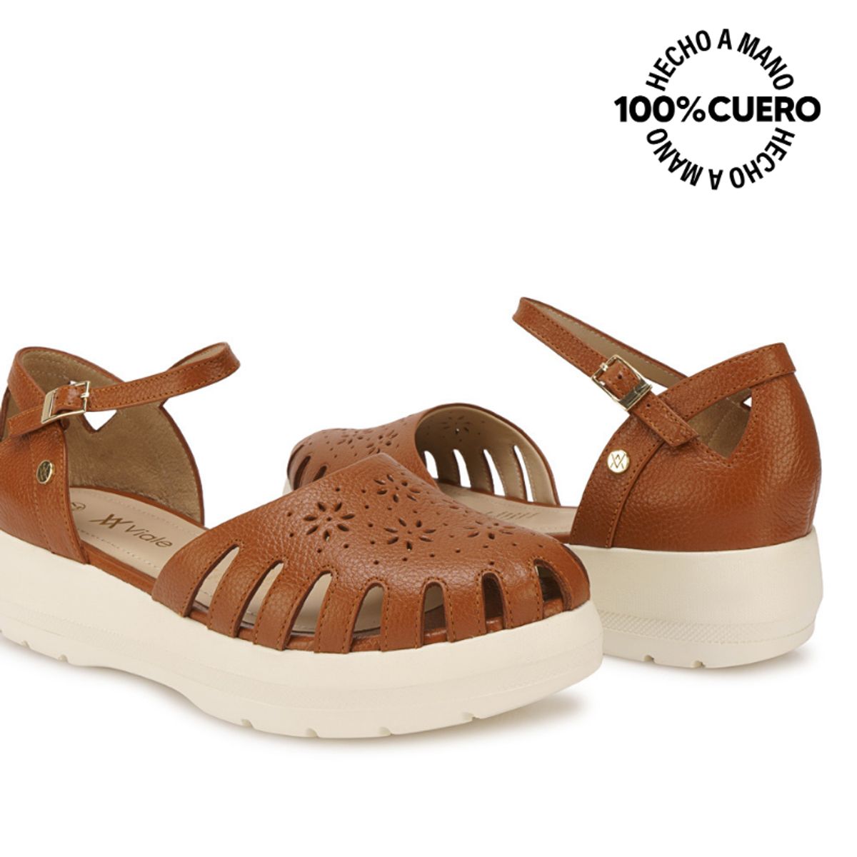 VIALE - Sandalia Franciscana Casual ROXI-2601 Natural Viale Cuero