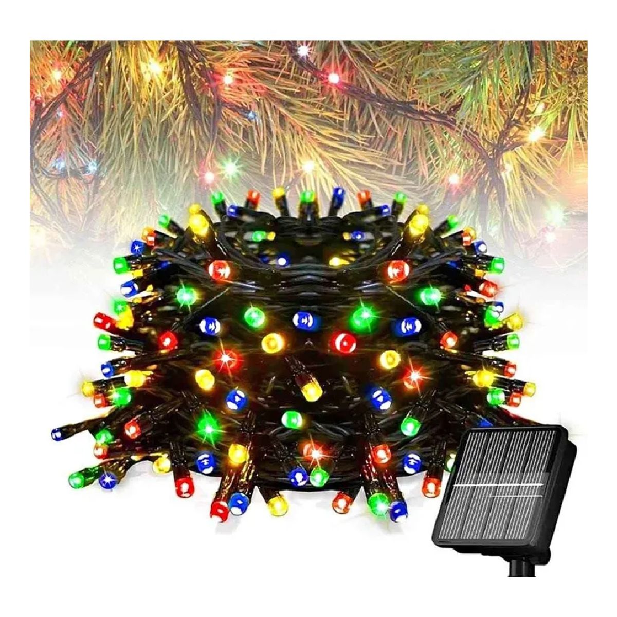 GENERICO - Luces Navideñas con Panel Solar de Colores 10mts