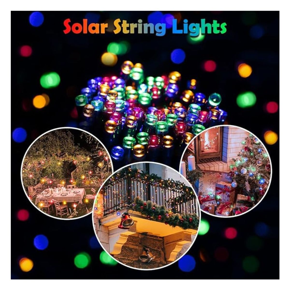 GENERICO - Luces Navideñas con Panel Solar de Colores 10mts