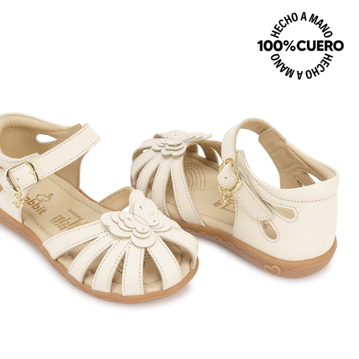 RABBIT - Sandalia Dorsay Casual MIA-2605 Hueso Rabbit Cuero